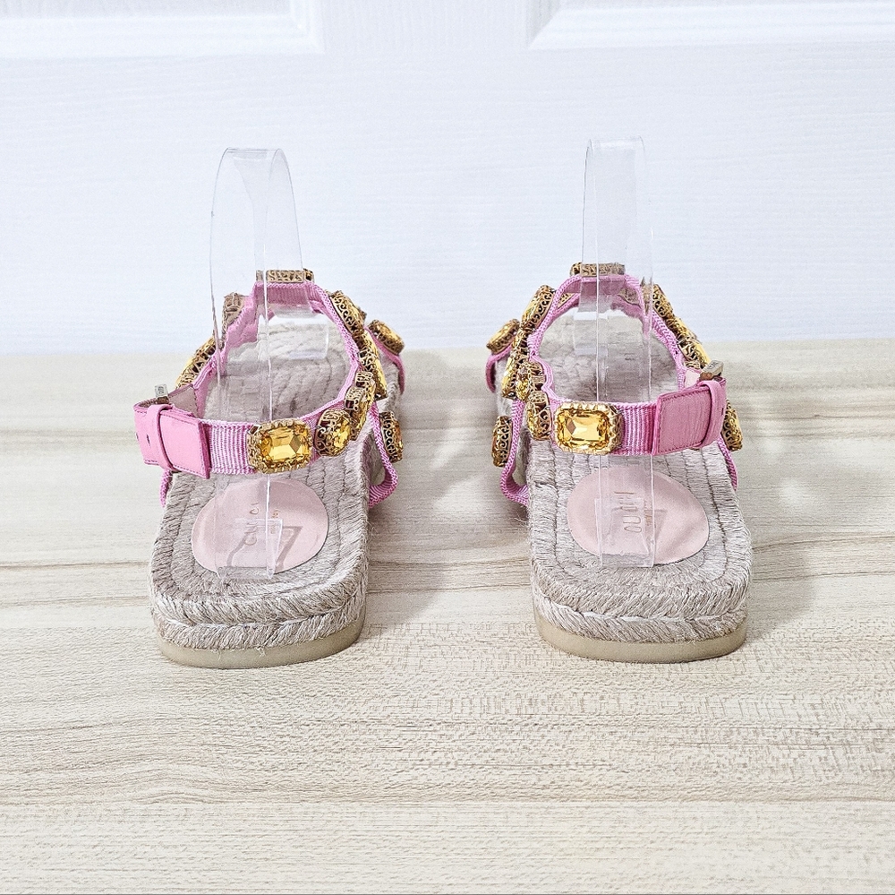 Gucci Crystal Embellished Espadrille Flat Sandals Size 36.5 - Picture 7 of 15